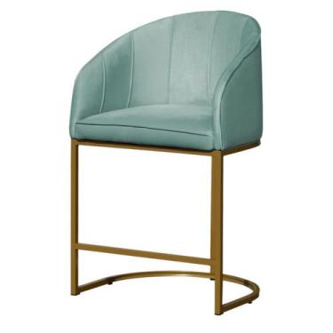 Imagem de Banco Banqueta Alta Poltrona Mia Base Metal Dourada Veludo - Fina Mobí