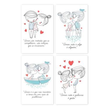 Imagem de Placas Decorativas MDF Frases Namorados 20x30cm Kit 4un - Quartinhos