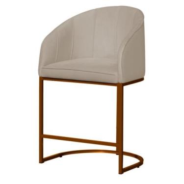 Imagem de Banco Banqueta Alta Poltrona Mia Base de Metal Bronze Suede - Fina Mob
