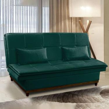 Imagem de Sofá Cama Casal 190 Cm Mola Bonnel Espuma D26 Pillow Lotus Suede Verde