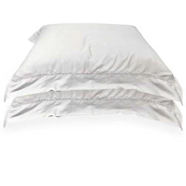Imagem de Kit Fronha 50x70cm 300 Fios Bordada Charlotte 2 peças - Domani, Branca