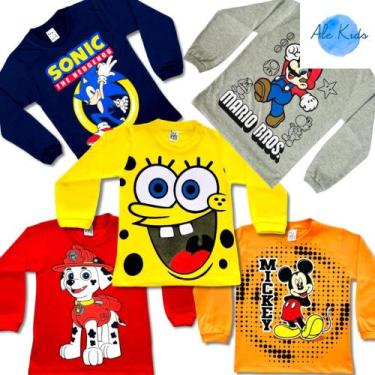 Imagem de Kit 3 Camisetas Masculina Infantil  Manga Longa 100% Algodão do TAM 4 