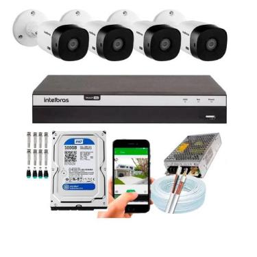 Imagem de Kit CFTV Intelbras HD 4 Câmeras 1120B DVR MHDX 3104 C/HD 500gb
