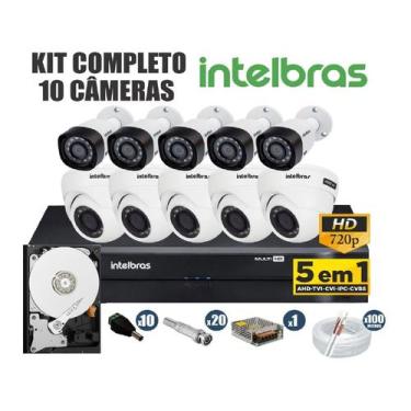 Imagem de Kit CFTV Intelbras Completo 10 Câmeras AHD 720P DVR 16 Canais C/Hd