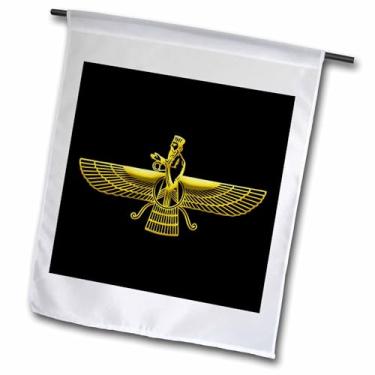 Imagem de 3dRose fl_322008_1 Bandeira, Faravahar Zoroastrismo religião, presente amarelo sobre preto