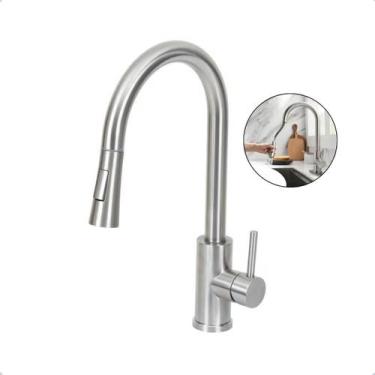 Imagem de Torneira monocomando Cozinha com Bica Alta Extensível Inox Escovado - 