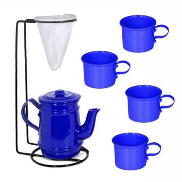 Imagem de Kit Bule Com Suporte Para Coador + 4 Mini Caneca 100 ml - Azul Escuro 
