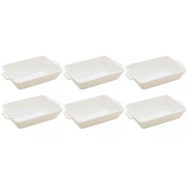 Imagem de Kit 6 Refratários 23,5x15x5cm Travessa Porcelana Branca com - Lyor
