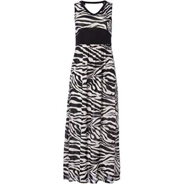 Imagem de Star Vixen Maxidress feminino sem mangas com cintura e decote em V delineado Ity Knit, Zebra preto/branco, P