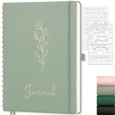 Imagem de EMSHOI Caderno pontilhado - Caderno espiral quadriculado de pontos 21,6 cm x 28 cm, caderno pontilhado grande A4, papel grosso de 100 g/m2, diários de capa dura de couro PU para diário com balas