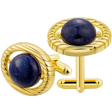 Imagem de Abotoaduras douradas masculinas, abotoaduras de cristal para homens abotoaduras de latão ouro casamento negócios presente de aniversário para noivo pai marido namorado, Metal, Sem Pedra Preciosa