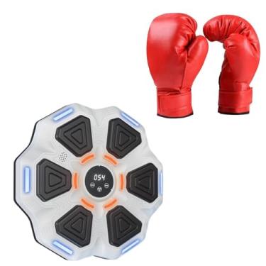Imagem de Vaveren Máquina de boxe musical com luvas, alvo de parede de para crianças, alvo de boxe eletrônico, almofada de perfuração para casa, academia, sanda, Branco