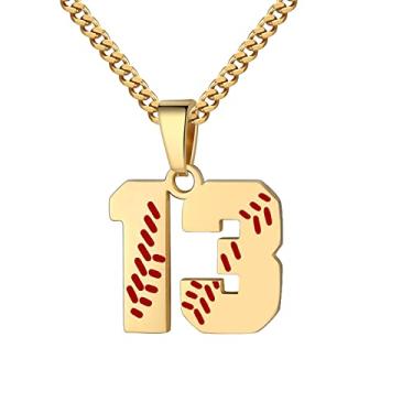 Imagem de Colar com número de beisebol para meninos 00-99 Atletas Jersey Número colar de aço inoxidável corrente banhada a ouro 55,88 cm pingente de beisebol personalizado presente de beisebol para homens e mulheres meninas, Aço inoxidável, não sabe