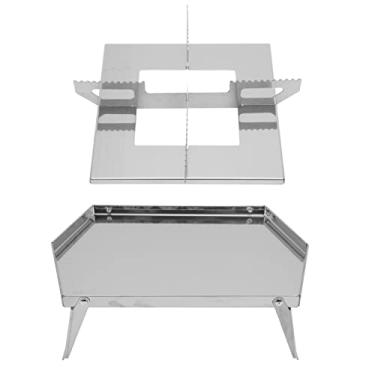 Imagem de Base de Fogão de Camping Base de Suporte de Fogão de Aço Inoxidável ao Ar Livre Conjunto de Base de Suporte de Fogão de Madeira de Acampamento Conjunto de Ferramentas(L)