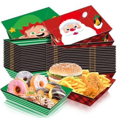Imagem de JULMELON Artigos de festa de Natal, pacote com 36 bandejas de comida de Natal, sem bandeja de papel faça você mesmo, tigelas xadrez descartáveis de Papai Noel Buffalo para decorações de festa de