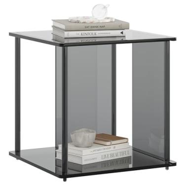 Imagem de Mesa lateral moderna de acrílico, mesa de canto pequena, mesa de cabeceira com armazenamento para sala de estar, quarto, escritório, cabeceira, quadrada, preta, 39,5 cm P x 39,5 cm L x 40 cm A