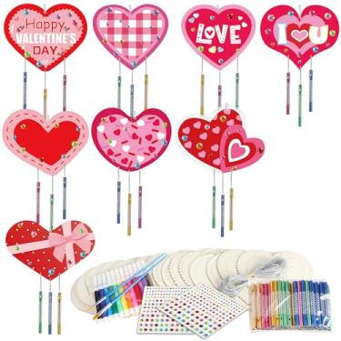 Imagem de gisgfim Pacote com 16 kits de artesanato de sino de vento de coração para crianças, faça seu próprio dia dos namorados, artesanato de madeira faça você mesmo, artes para festa dos namorados, escola,