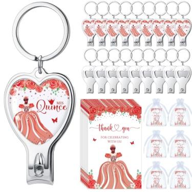 Imagem de Landical 25 conjuntos de lembrancinhas de festa de quinze anos inclui chaveiro de marmelo abridor de garrafas, cortador de unhas, cartões de agradecimento, sacos de organza para convidados, doces 15