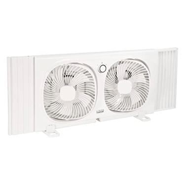 Imagem de Comfort Zone Ventilador de janela dupla Living Comfort 23 cm com ventiladores giratórios de 180°, 2 velocidades, tela de insetos removível de plástico, cabeças de ventilador giratórias