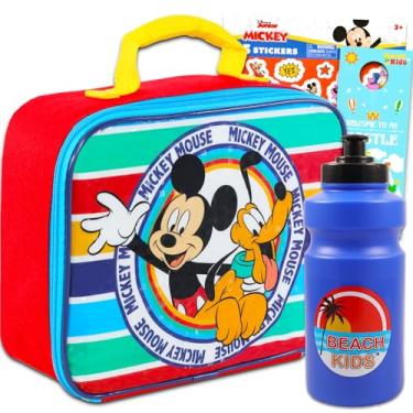 Imagem de Disney Conjunto de lancheira do Mickey Mouse, material escolar, com lancheira Mickey, garrafa de água, adesivos, mais lancheira para crianças