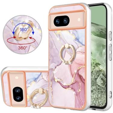 Imagem de Dinglijia Capa fina para Google Pixel 8a, brilhante IMD mármore padrão anel suporte capa para meninas, câmera aprimorada e capa de proteção de tela para Pixel 8a, BKZH ouro rosa