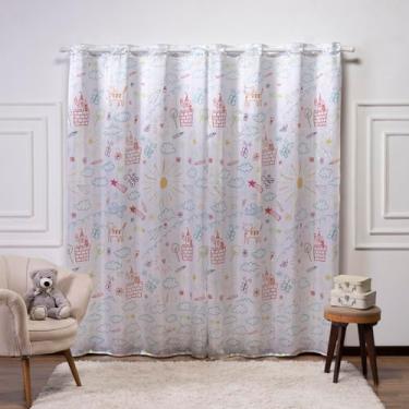 Imagem de Cortina Infantil 3,00x2,20 Estampada Tecido Cetim (Mundo Magico)