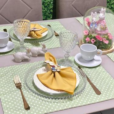 Imagem de Kit 6 Jogos Americanos com 6 Guardanapos e 6 Pg Páscoa Colorido Póa (POÁ VERDE - GUARDANAPO AMARELINHO - PG COELHO TRADICIONAL)