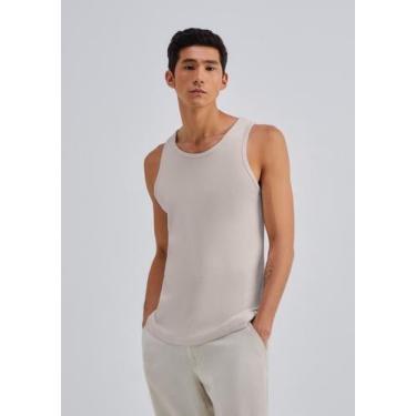 Imagem de Regata Básica Masculina Slim Em Ribana Canelada - Hering, M, Bege