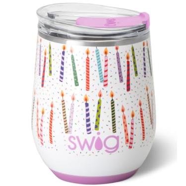 Imagem de Swig Life Copo de vinho de 340 g com tampa, aço inoxidável, lavável na lava-louças, portátil, copo de vinho com isolamento triplo, presentes de vinho, presentes de aniversário para mulheres (Faça um