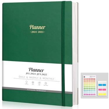 Imagem de AHGXG Agenda 2024 - Agenda semanal e mensal 2024-2025 janeiro 2024 - março de 2025, 15 meses, agenda grande de calendário A4 de 21,5 x 28 cm, com 14 páginas de notas, capa de couro macio, 2 marcadores de página, bolso - verde escuro