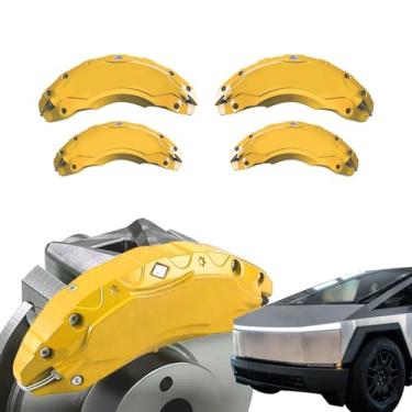 Imagem de Airayvis Capas de pinça para 2023-2024 Tesla Cybertruck, conjunto de 4 tampas de pinça de freio dianteiro e traseiro - caminhonete Cybertruck acessórios duráveis para rodas (amarelo)