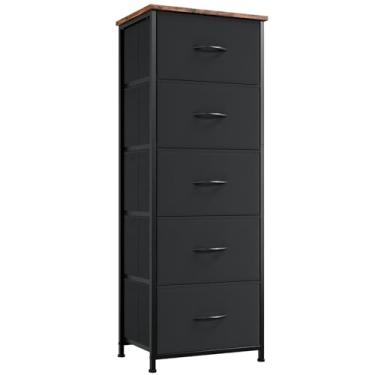 Imagem de Somdot Cômoda alta para quarto com 5 gavetas, cômoda de armazenamento com caixas de tecido removíveis para armário, cabeceira, berçário, lavanderia, sala de estar, entrada, corredor, preto