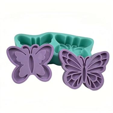Imagem de Molde de silicone borboleta com 2 cavidades para sabonete, vela, cera, chocolate, bolo, geleia, gelo, goma, açúcar, gesso, resina de cristal