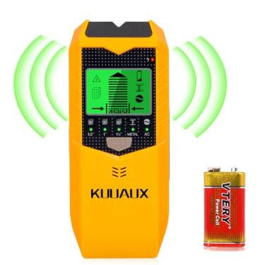 Imagem de KUUAUX Scanner de parede Stud Finder, detector de pinos 5 em 1 com chip de microprocessador inteligente e tela LCD HD, localizadores de feixe para centro e borda de madeira, fio AC, viga, metal e