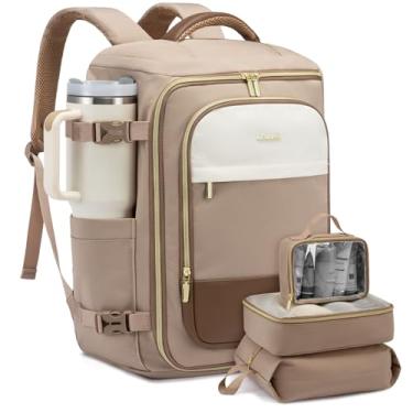 Imagem de LOVEVOOK Mochila de viagem aprovada por companhias aéreas para laptop, 4 peças, Bege e cáqui, 40L-4PCS, Moderno