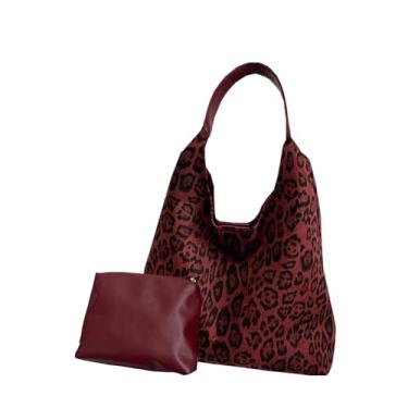 Imagem de WEEKXING Bolsas femininas de camurça com estampa de leopardo, bolsa de ombro de camurça, bolsa feminina Hobo, bolsas folgadas, Leopardo bordô, One Size