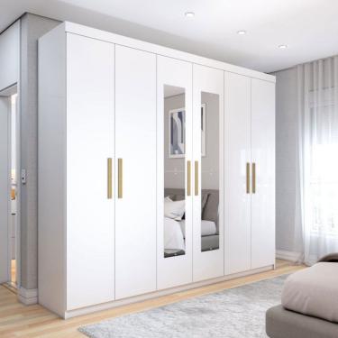 Imagem de Guarda-Roupa Casal Aurora Radiante 6 Portas 2 Gavetas com Espelho Branco Neve - Panorama Móveis