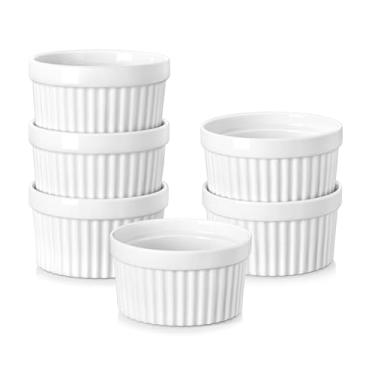 Imagem de MALACASA Ramekins 118 ml seguro para forno, porcelana creme brulee ramekins pudim pudim copos de creme pequenos pratos de suflê de cerâmica Ramakan Ramiken Ramicans conjunto de 6, branco, série