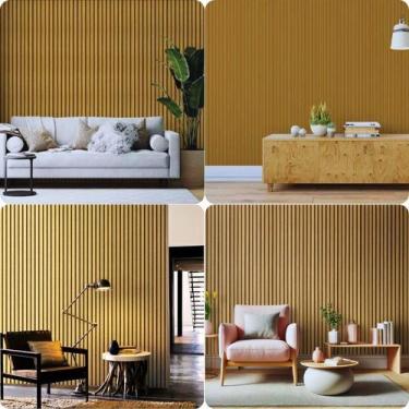 Imagem de Papel de Parede Adesivo Autocolante Ripado de Madeira Claro Marrom 5m 