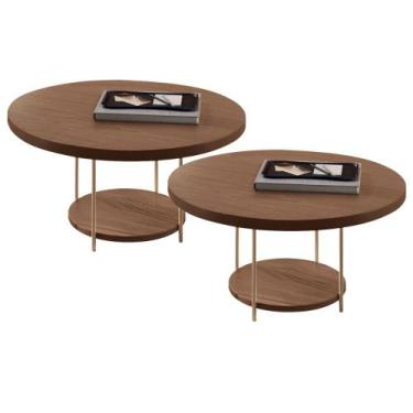 Imagem de Kit 02 Mesas de Centro Para Sala Redonda Tampo MDF Pés Aço Allure B01 