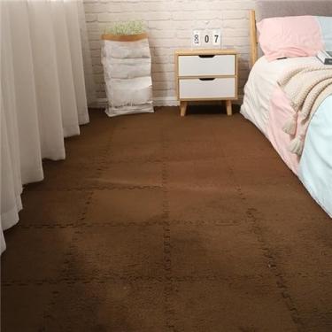 Imagem de 60 peças de tapete de pelúcia macio para brincar, espuma, tapete infantil, intertravamento, ladrilhos de exercícios, piso, carpete e tapete para crianças, almofada 30 * 30 cm, marrom, 60 peças