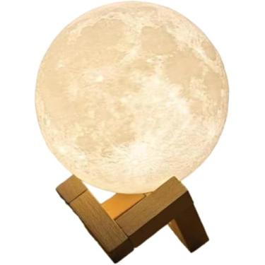 Imagem de Luminária Lua Cheia 3D de 11 cm com Suporte de Plástico – Iluminação LED de Luz Quente, Alimentada por Bateria, para Decoração e Ambientes Aconchegantes