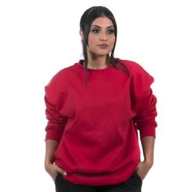 Imagem de Moletom Gola Careca Blusa de Frio sem Capuz Lisa Feminino cor Vermelho