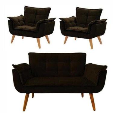 Imagem de Conjunto Chesterfield Luxo Opala sala/recepão/escritório (1 Namoradeira + 2 Poltronas) suede marrom
