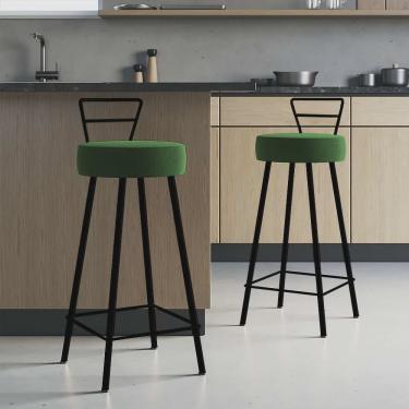 Imagem de Kit 02 Banqueta Alta Com Encosto Tina Eiffel Cozinha Bar Bistrô Ferro Preto Suede Verde Musgo - Ahazzo Móveis