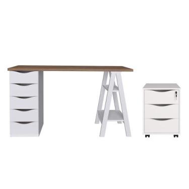 Imagem de Conjunto Escrivaninha e Gaveteiro Leverkusen Nogal Branco - CasaH