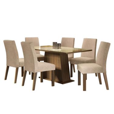Imagem de Mesa Tampo De Vidro Com 6 Cadeiras Rustic/crema/imperial