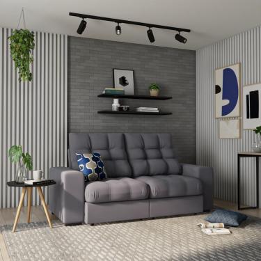 Imagem de Sofá 3 Lugares Retrátil e Reclinável Marselha Suede Grafite