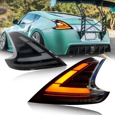 Imagem de ATDK GROUP Conjunto de luzes traseiras para Nissan 370Z Z34 2019-2020, conjunto de lanterna traseira de LED de lente fumê adequado para Nissan 370Z/Z34 lâmpada traseira com indicador sequencial DRL de