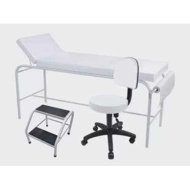 Imagem de Kit Estética- Maca Fixa Com Suporte Mocho E Escadinha Estética Hospitalar